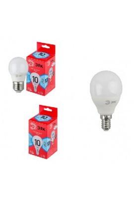 Лампа светодиодная Эра P45 10Вт 220-240В E14 4000K Red Line, шар, пластик/металл, светоотдача 80 Лм/Вт, аналог 70 Вт