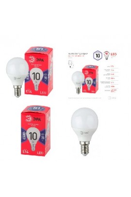 Лампа светодиодная Эра P45 10Вт 220-240В E14 6500K Red Line, шар, пластик/металл, светоотдача 80 Лм/Вт, аналог 70 Вт
