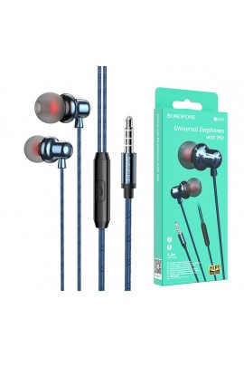 Наушники с микрофоном Borofone BM65 Sole внутриканальные, кабель 1, 2м, 3, 5мм 4-pin Jack, кнопка вызова, металл, коробка, синий