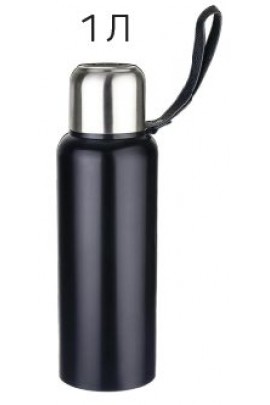 Термос Perfeo PF-C3707 1 л., для напитков с глухой пробкой, ситечком, ремешком, черный