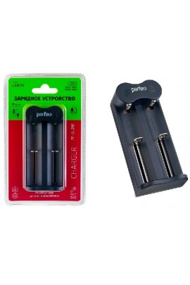 Зарядное устройство Perfeo PF-B4030/PF-UL-210 500 mA 18650, 16340, 17335, 18490, 20700 Li-ion черный 2 слота, LED индикаторы, зарядка от USB 5B, блистер