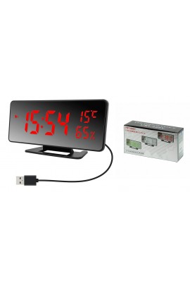 Часы сетевые VST 888Y-1 красные цифры, зеркальный дисплей, без блока питания, температура, влажность