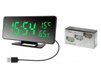 Часы сетевые VST 888Y-4 яркие зеленые цифры, зеркальный дисплей, без блока питания, температура, влажность
