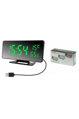 Часы сетевые VST 888Y-4 яркие зеленые цифры, зеркальный дисплей, без блока питания, температура, влажность