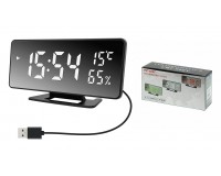 Часы сетевые VST 888Y-6 белые цифры, зеркальный дисплей, без блока питания, температура, влажность